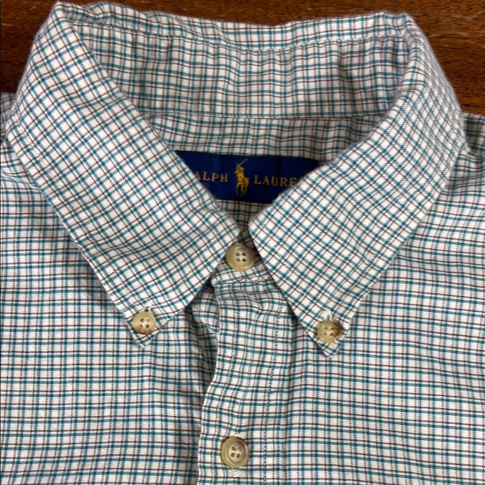 Mens Ralph Lauren Blue Label Green White long Sleeve Button Down Shirt Large